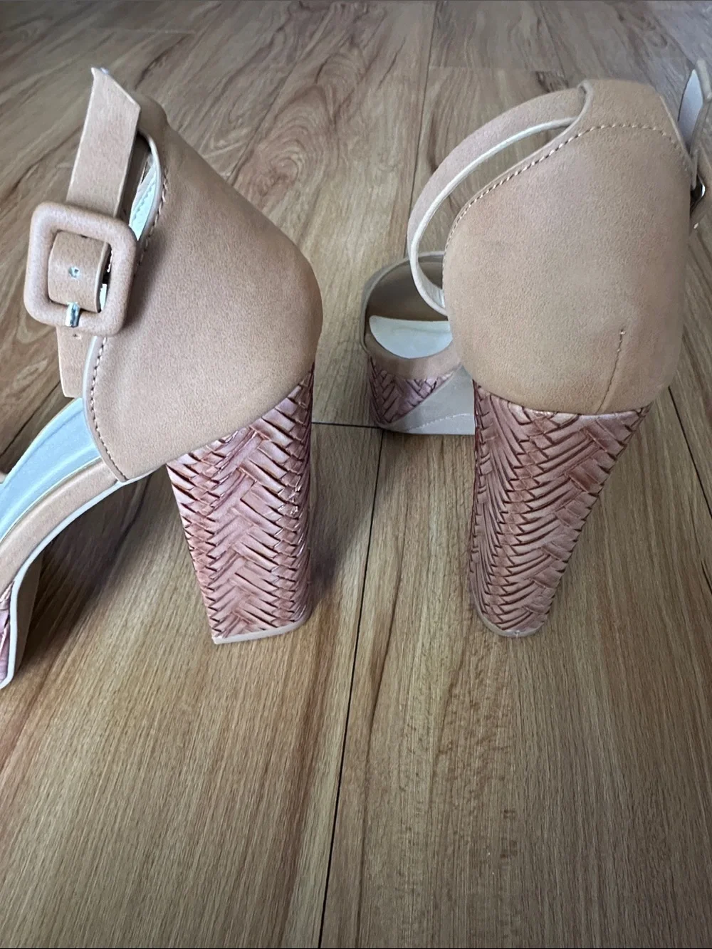 Charlotte Russe Nude Woven Platform Ankle Strap Heels Size 5.5